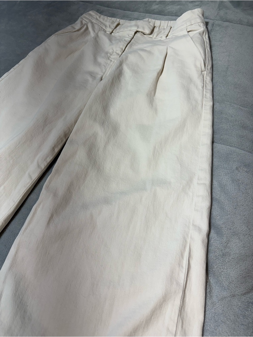 American Eagle Pant 00 Cream Baggy Wide Leg Trouser Super High Rise Pleated 5279